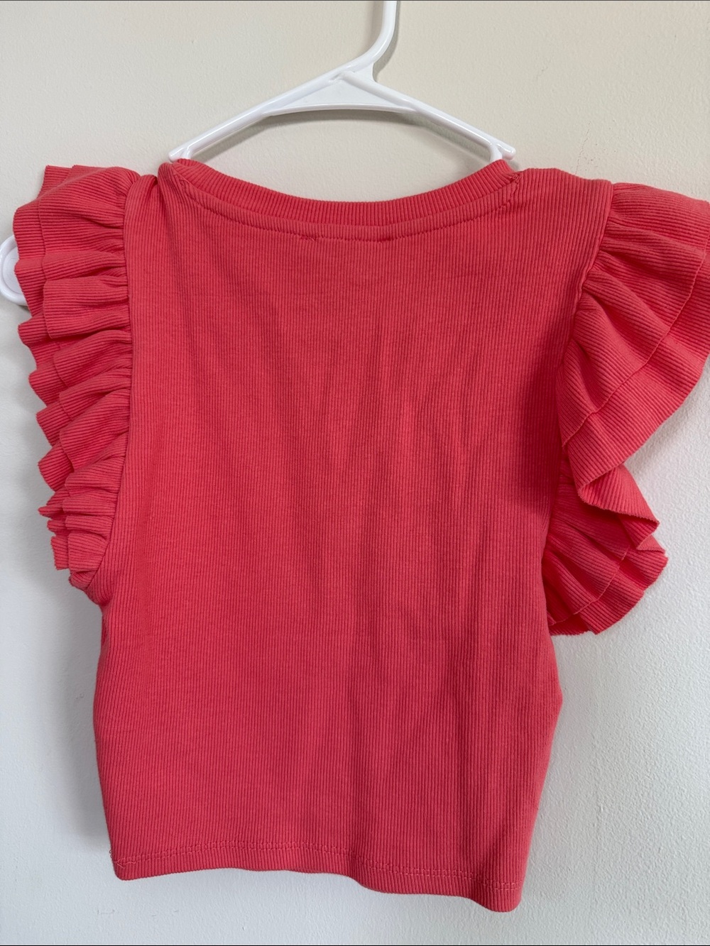Zara Coral Ruffle-Sleeve Ribbed Top - Picture 2 of 4